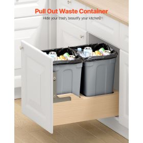 Wood Pullout Trash Can for Kitchen Cabinets, 35 QT x2 Double Under Sink Garbage Waste Recycling Bin, Under Mount Waste Container