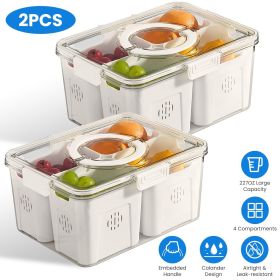 2Pack Airtight Fruit Storage Containers 4-Compartment Food Storage Containers Fruit Vegetable Organizers with 8 Removable Colanders for Fridge Pi