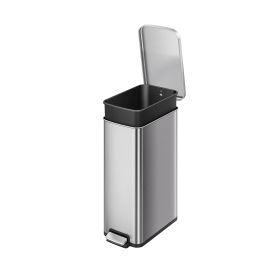 Kitchen Trash Can, 13.2 Gallon Stainless Steel Slim Step Garbage Bin with Soft Close Lid, Silver