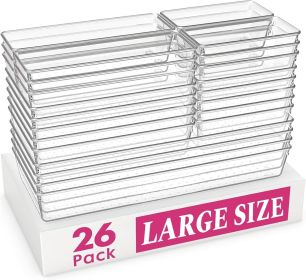 Drawer Organizer Bins 26 Pack | Complete 5 Size Clear Plastic Kitchen Drawer Organizers for Utensils | Bathroom Drawer Organizer Trays | Versatil