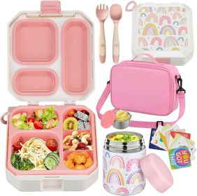 Bento Lunch Box for Kids with 12oz Soup Thermo Leak-Proof Lunch Food Container with 5 Compartment Thermo Hot Food Jar and Insulated Lunch Bag for