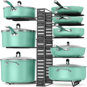 Pots and Pans Organizer under Cabinet, 8 Tier Pot Organizers Rack Expandable 11.65" to 19.02" Height with 3 DIY Methods