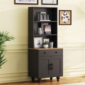ON-TREND Farmhouse Storage Cabinet with 4 Solid Wood Gourd-Shaped Legs, Modern Kitchen Pantry Cabinet with Adjustable Shelves