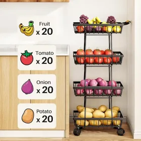 4 Tier Stackable Metal Vegetable Storage Rack with Wheels Rotating Corner Kitchen Organizer Basket for Potato Onion Banana Fruit Pantry Accessori